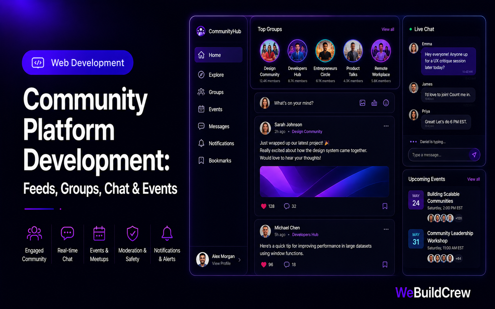 Community Platform Development: Feeds, Groups, Chat & Events