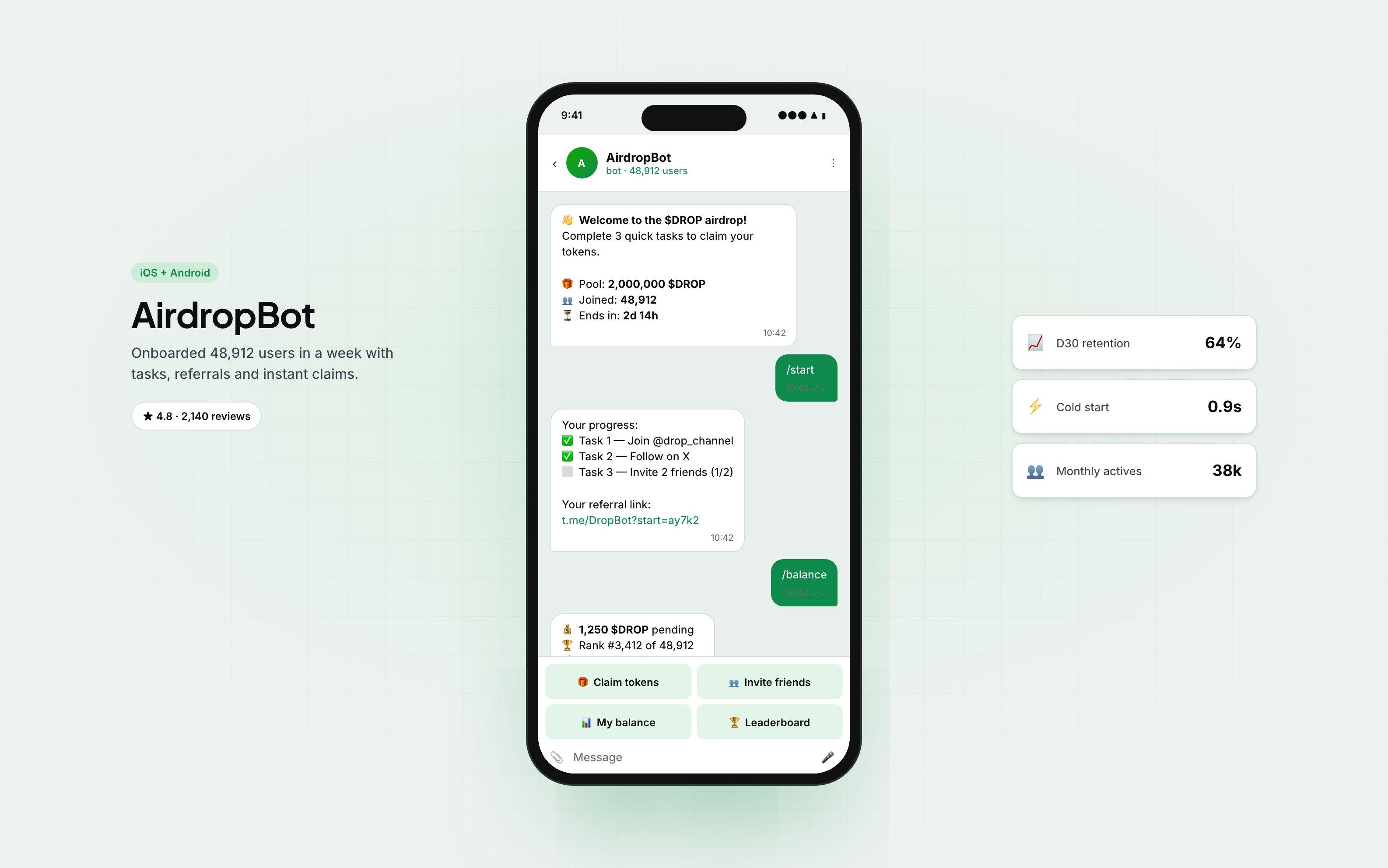 Airdrop bot (50k users/7 days)