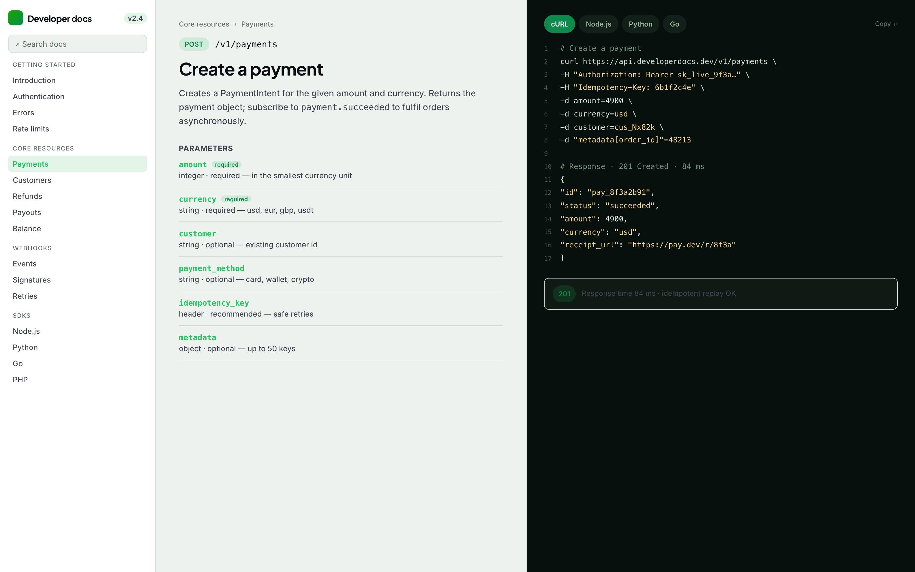 Public API + docs