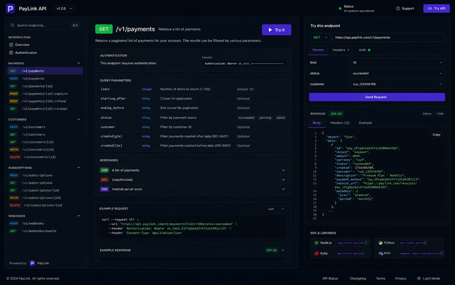 Public API + docs