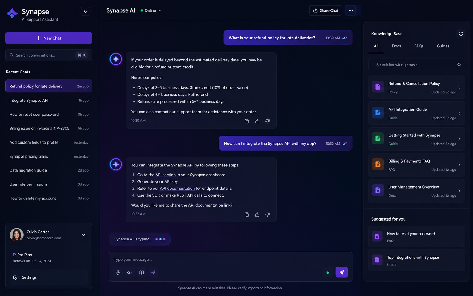 Synapse — AI Support Assistant